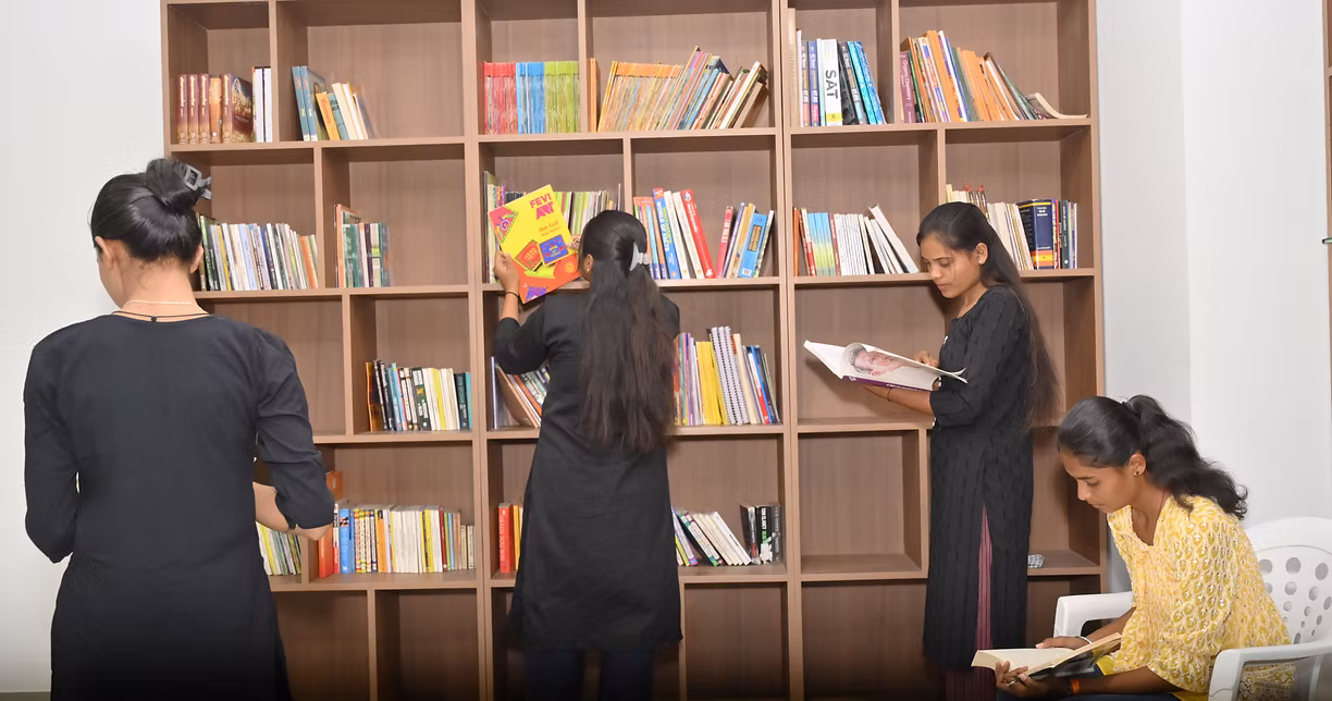Residents browsing the library
